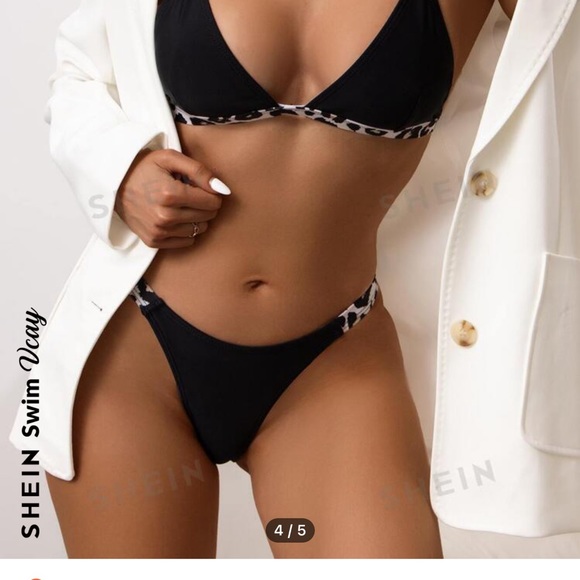 Black Bikini with Leopard Trim - Picture 3 of 6